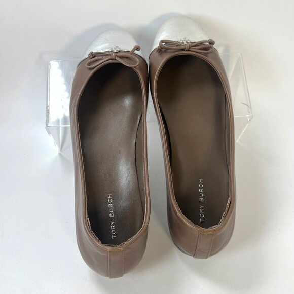 Tory Burch Cap Toe Ballet Flats Brown Silver Metallic Women Size 8 - Picture 5 of 8